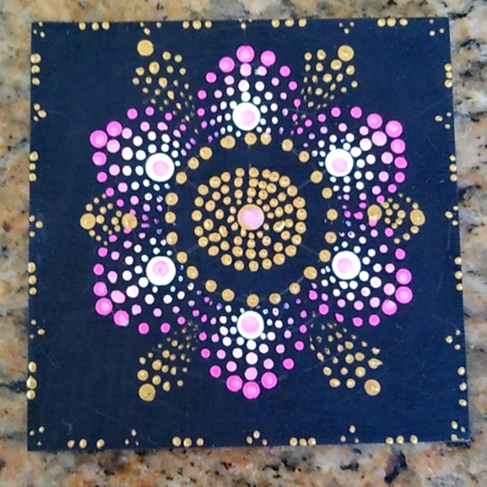 Hand Painted Mandala 4"x4" wood square